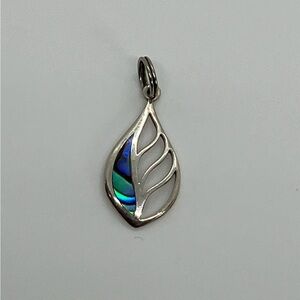 Vtg 925 Sterling Silver & Abalone Shell Inlay Leaf Cutout Charm / Pendant
